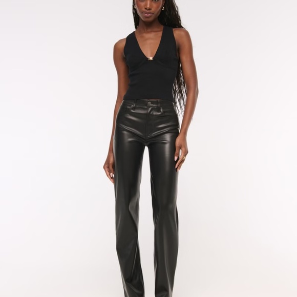 ABERCROMBIE & FITCH 90'S RELAXED VEGAN LEATHER CURVE LOVE PANTS 32 - Picture 1 of 9